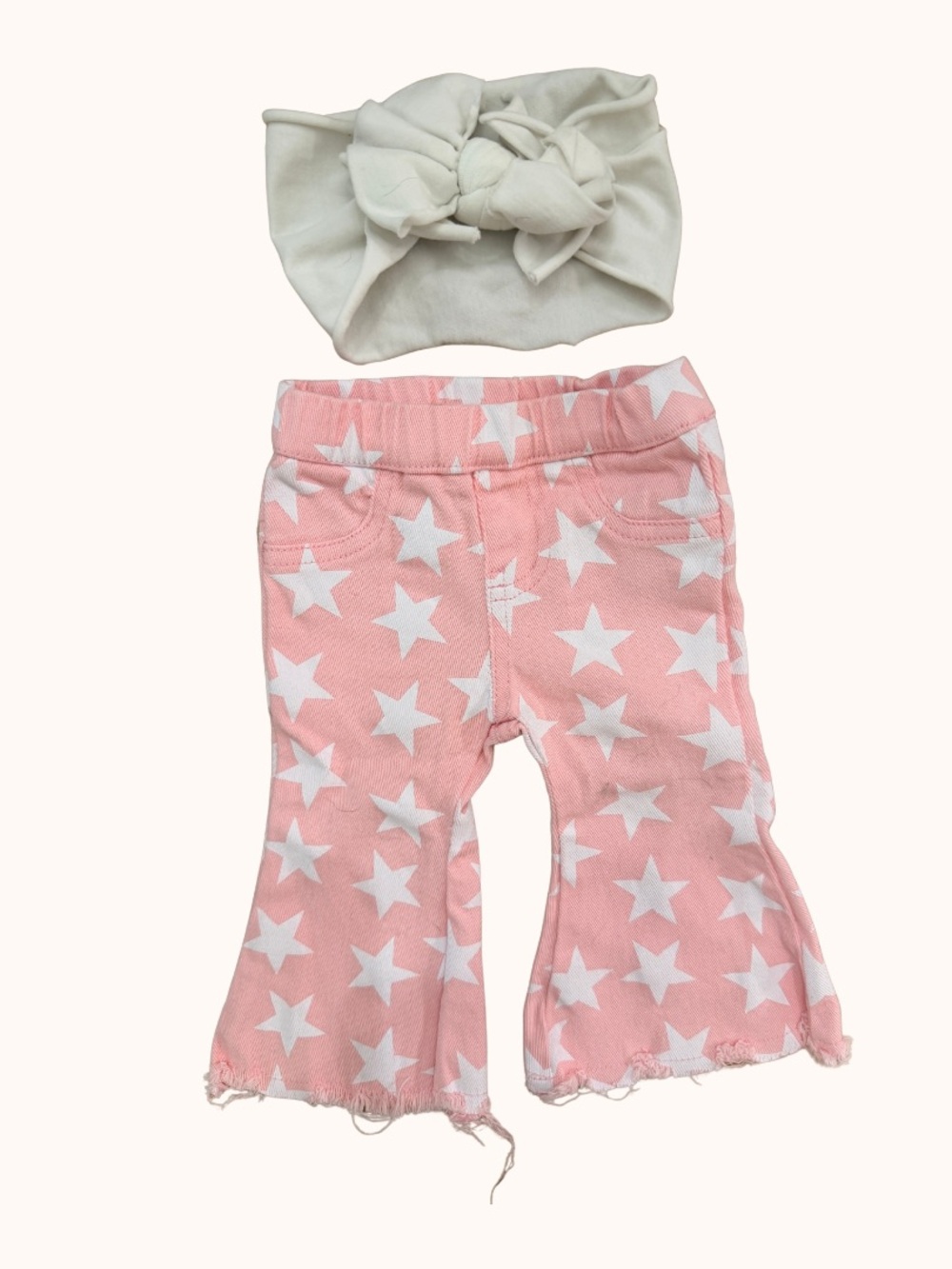Pink Star-Print Flare Jeans for Kids with Baby Bling White Bow